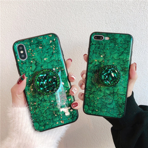 Green Marble Shiny Diamond Stand Case