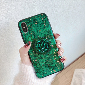 Green Marble Shiny Diamond Stand Case