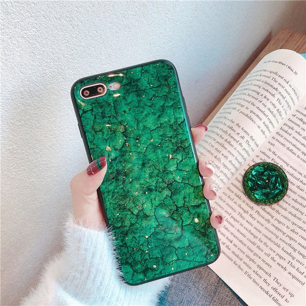 Green Marble Shiny Diamond Stand Case