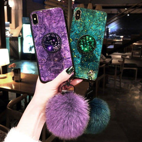 Luxury Diamond Pattern  Hair Ball Lanyard Case