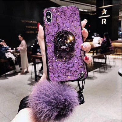 Luxury Diamond Pattern  Hair Ball Lanyard Case