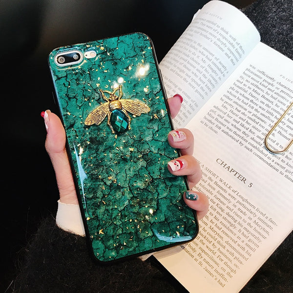 Luxury Diamond Bee Marble Silicone case