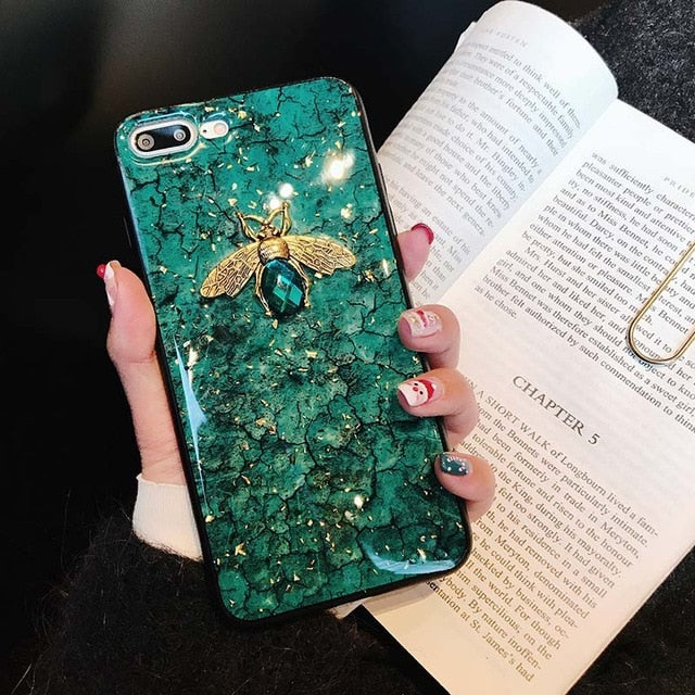 Luxury Diamond Bee Marble Silicone case