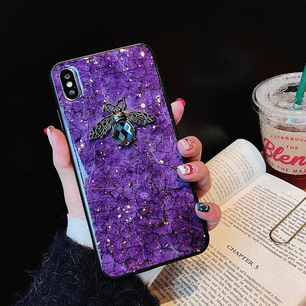 Luxury Diamond Bee Marble Silicone case